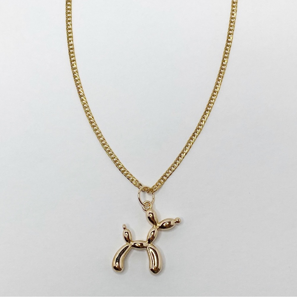 18k Gold Filled Cuban Chain with Balloon Dog Pendant Womens Minimalist Necklace